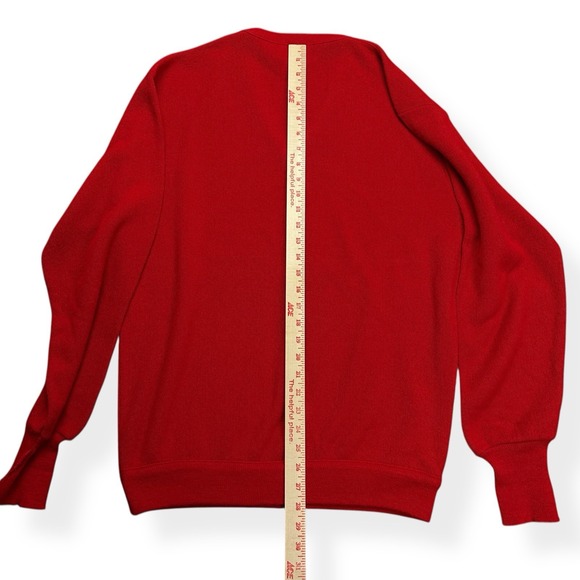 Vintage IZOD Lacoste Sweater Men's XL Red Grandpa V Neck Cotton Made in USA 80s - Picture 11 of 13